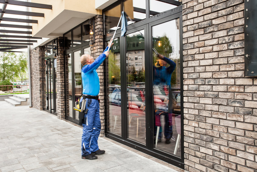 window washer working at building outdoor